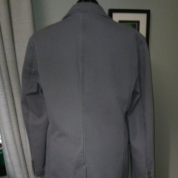 INC Grey Denim-Style Tonal Striped Blazer with Chest Embroidery Sz M NWT - Picture 6 of 16